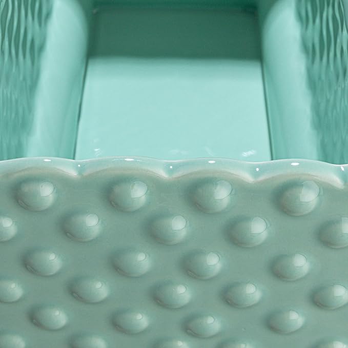Creative Co-op Ceramic Hobnail Planter with Scalloped Edge and Polka Dots, Aqua