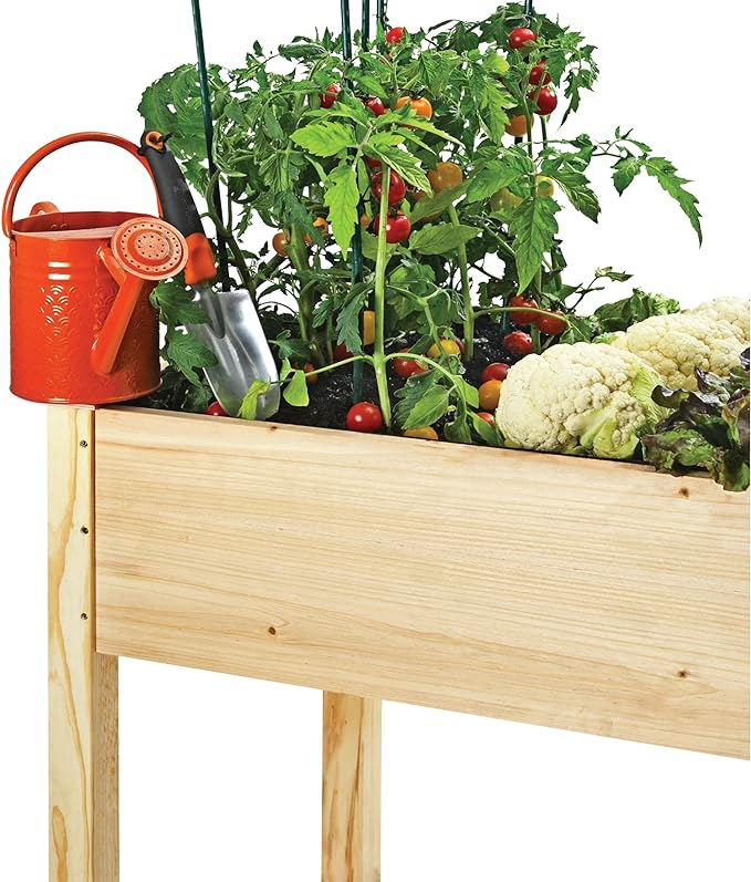 Raised Garden Bed with Legs 48x24x30 - Natural Cedar Wood Elevated Planter Box with Bed Liner for Flowers, Veggies, Herbs - 200lb Capacity