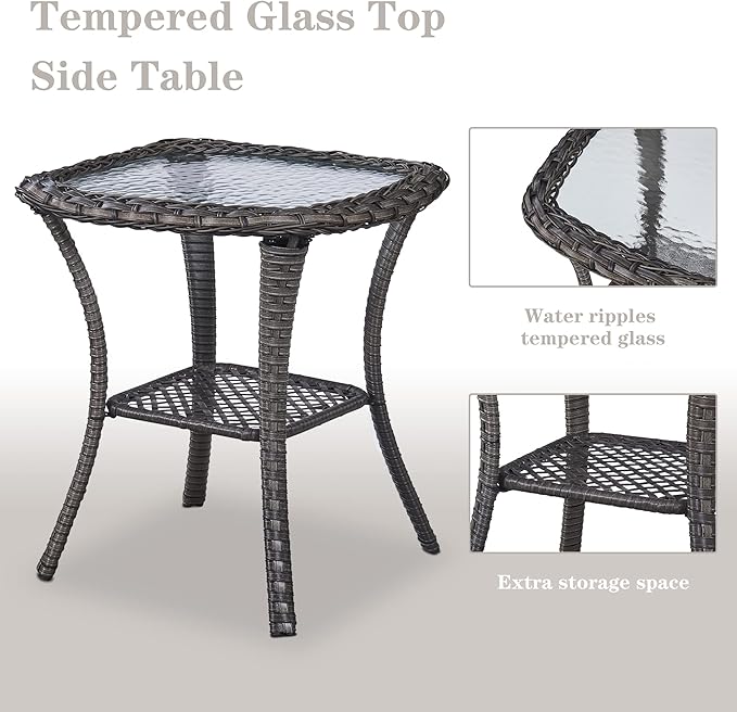 Patio Swivel Rocking Chairs - Outdoor Wicker Glider Swivel Rcoker, 3 Pieces Patio Wicker Furniture Sets for Porch Includes 2 Swivel Rocking Chair and 1 Side Table