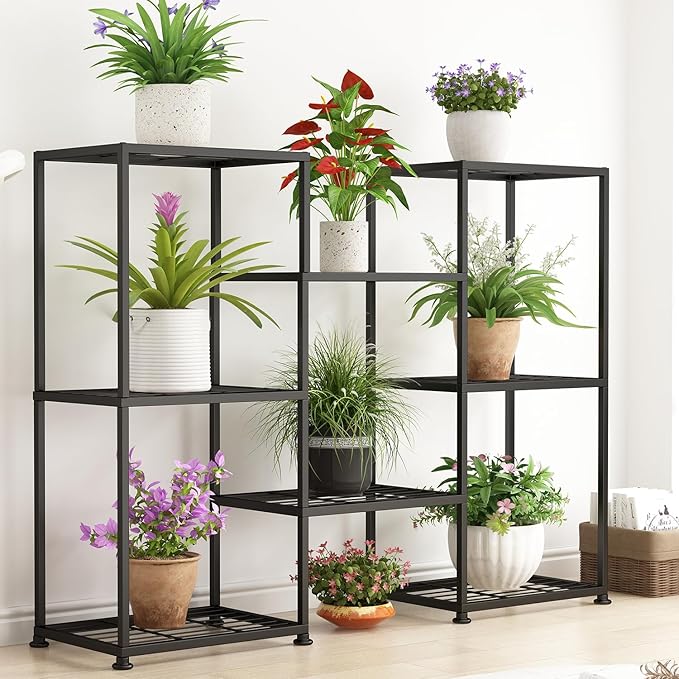 Metal Plant Stand Indoor Metal Plant Stands Outdoor Tiered Plant Shelf for Multiple Plants, 8 Tiers Plant Rack Holder Garden Shelves Flower Stand for Living Room Patio Corner (8 Tiers-A)