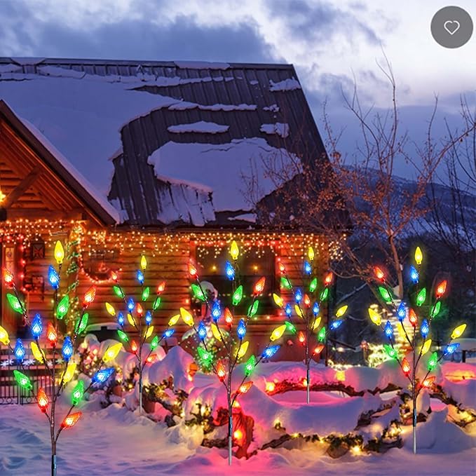 Upgraded 4 Pack Solar Christmas Garden Stake Lights for Christmas Decorations, 8 Modes Solar Christmas Yard Stake Outdoor Waterproof Christmas Strawberry Lights for Garden Patio Yard Pathway Grave