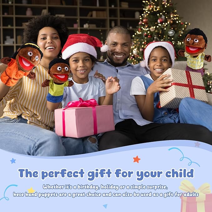 1 Pcs Family Hand Puppets 12 Inch Grandparents Mom Dad Brother Sister Plush Hand Puppet Toys Role-Play Toy Puppets for Kids Storytelling Imaginative Pretend Play Teaching Preschool(Black Grandfather)