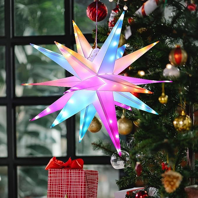 RGB Moravian Star Light Dinamic 23" Multicolor Hanging Lantern with Remote Control for Indoor Outdoor Tree Porch Patio Hallway Decoration