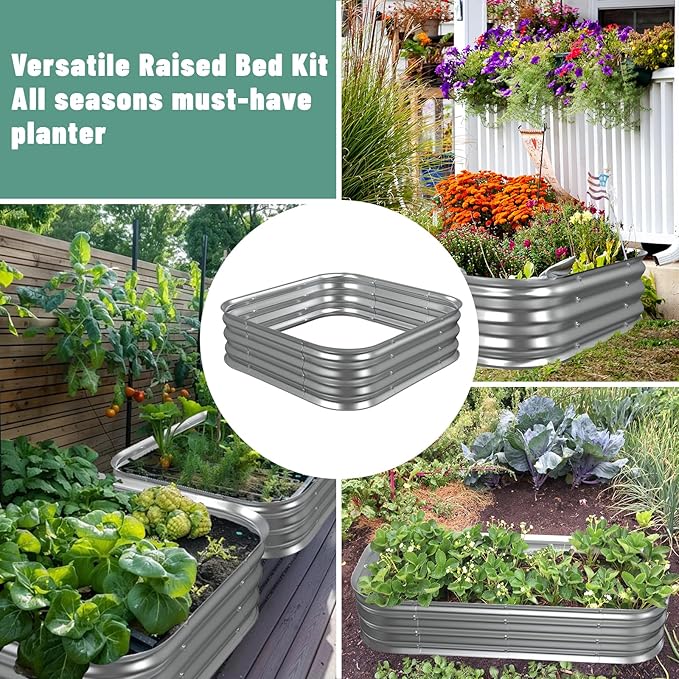 Raised Garden Bed, 2×2×1ft Galvanized Steel Planter Boxes, Heavy Duty Outdoor Raised Garden Bed Planter Kit for Gardening, Rustproof Garden Beds for Vegetables, Fruits, Flower Grow