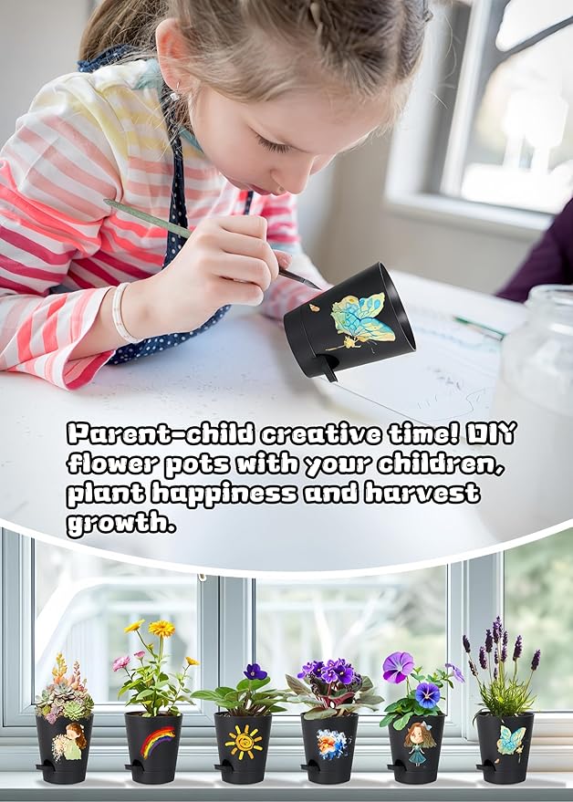 12 Pack 4 Inch Self Watering Plant Pots with Drainage and Saucers,Plastic Flower Pots for Indoor and Outdoor Plants, Nursery Planters for Houseplants and Herbs Black, 4 inch 12pcs