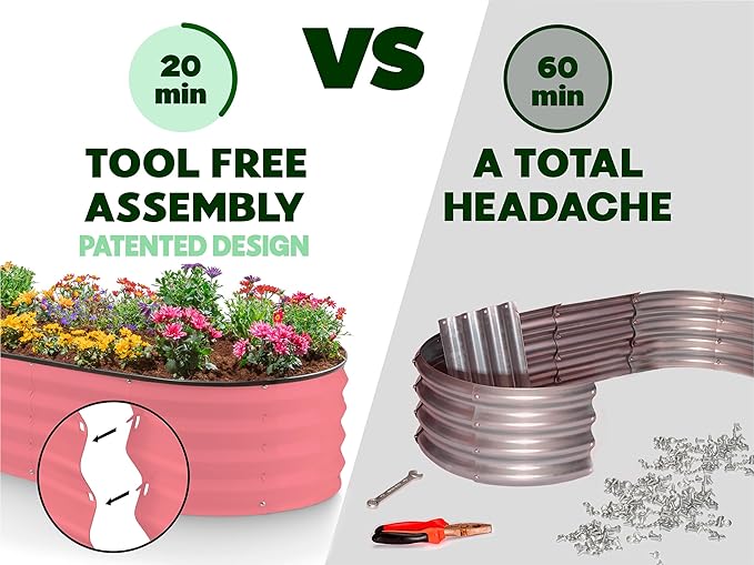 Galvanized Raised Garden Beds Outdoor // 4×2×1 ft (2-Pack) Planter Raised Beds for Gardening, Vegetables, Flowers // Large Metal Garden Box (Pink) // Patented Tool-Free Design