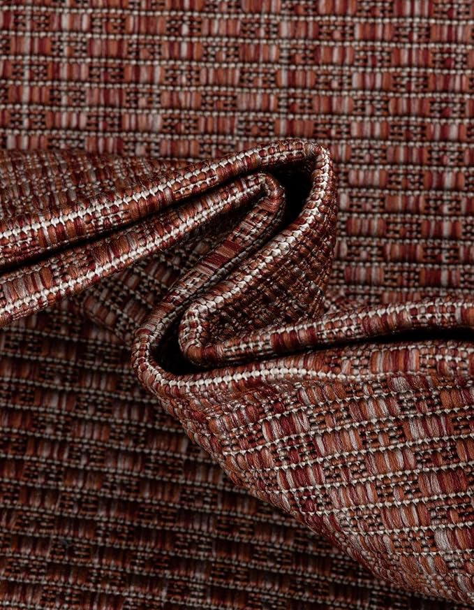 Unique Loom Outdoor Border Collection Area Rug - Soft Border (10' x 13' 1" Rectangle Rust Red/Ivory)