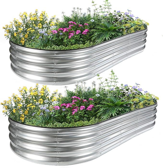 JERIA 2 Pcs 6×3×1ft Oval Raised Garden Bed,Galvanized Raised Garden Bed Kit Outdoor Metal Gardening Planter Box for Vegetable, Fruits, Flower,Herbs