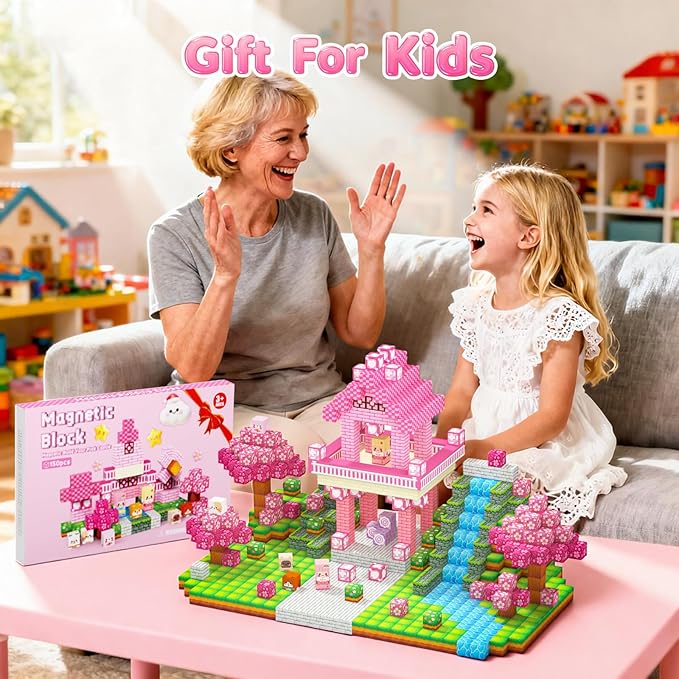 Magnetic Building Blocks, STEM Toys Educational Magnet Cubes for Kids Ages 4-12 (Pink Castle-150pcs)