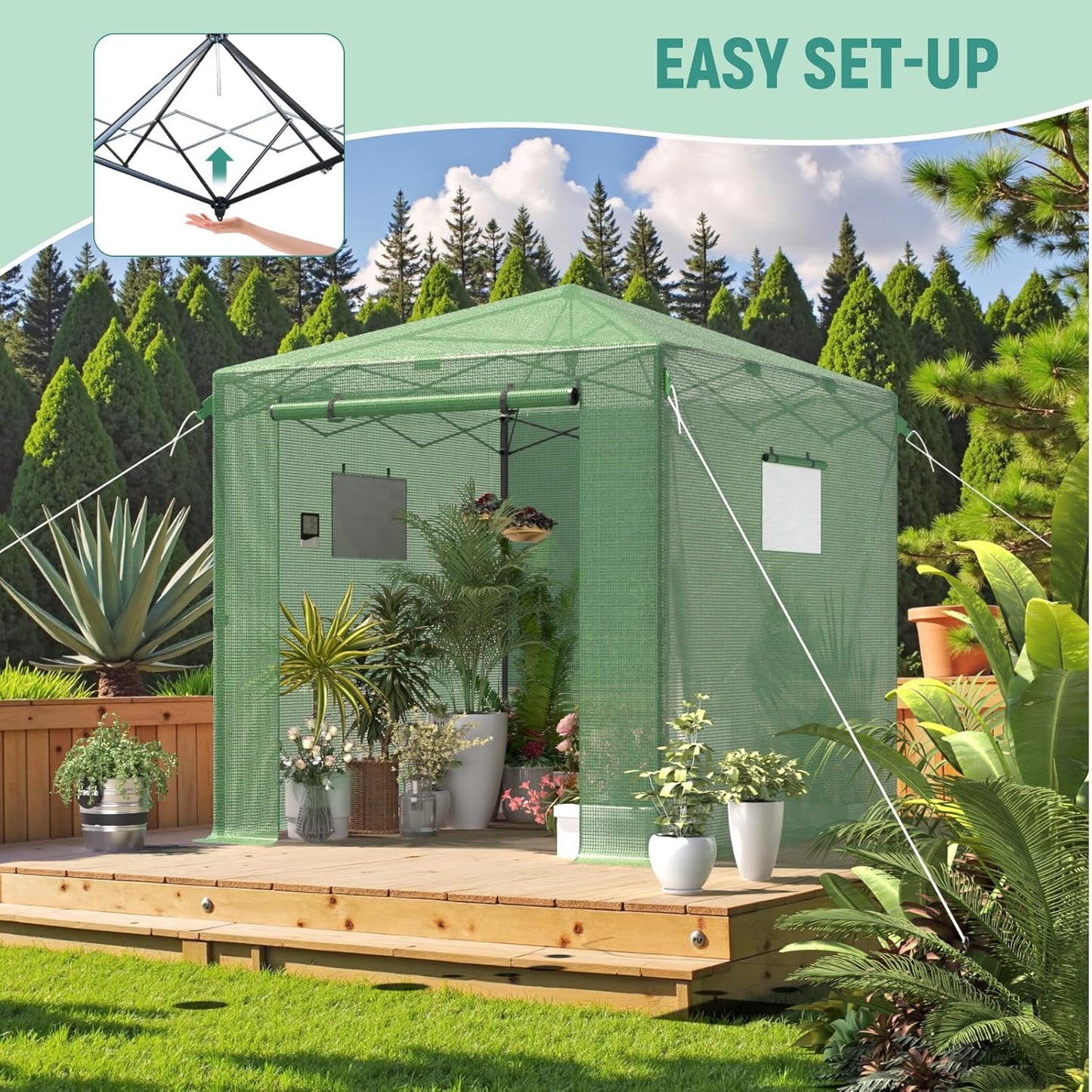 Pop Up Greenhouse 8x6FT, Pop Up Green House for Outdoors, Portable Greenhouses, Walk-in Greenhouses, Popup Greenhouse Kit, Easy Set Up