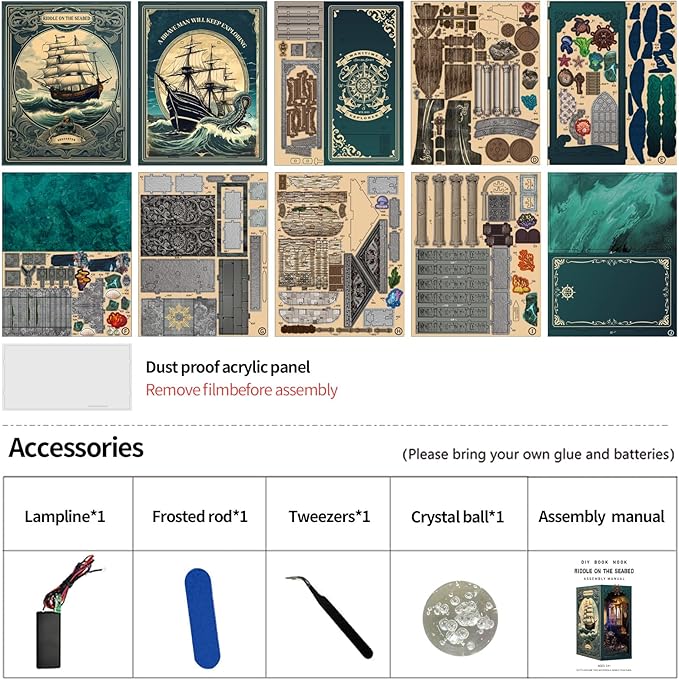 ISSEVE Book Nook Kit, DIY 3D Wooden Puzzle Dollhouse Booknook for Adults, Tiny Miniature House Kit Bookshelf Decor with LED Light and Dust Cover, Gifts for Family and Friends (Sea Maze)