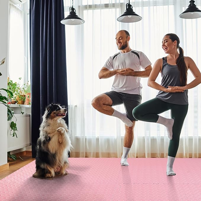 12 Tiles 12x12x1 Inch EVA Thick Interlocking Foam Floor Tiles Puzzle Exercise Mat Play Foam Mats for Boys Girls Baby Pets Home Classroom Nursery Gym(Pink)