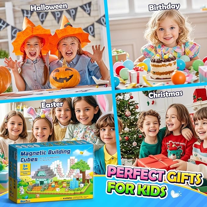 108PCS Magnetic Blocks Kids Magnet Toys, Mine Magnet World Bunny Garden Wonderland Building Crafts, Sensory Learning Toys Game Gifts for Kids Ages 3-5 4-6 5-7 8-12 Year Old Boys Girls