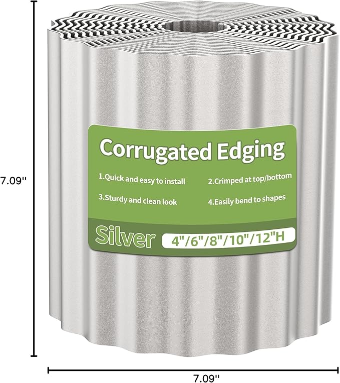 Corrugated Metal Garden Edging, 6"×40Ft Durable Landscape Border for Garden, Lawn, Flower Beds and Paver Edging (Silver)