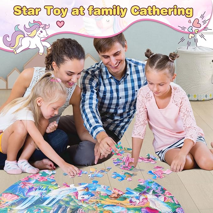 Civaner 70 Pieces Floor Puzzles for Kids Large Puzzles for Kids Ages 3 4 5 6 7 8 Jigsaw Puzzle Educational Puzzle Toy Gifts for Toddlers Boys Girls Baby Shower Birthday(Unicorn)