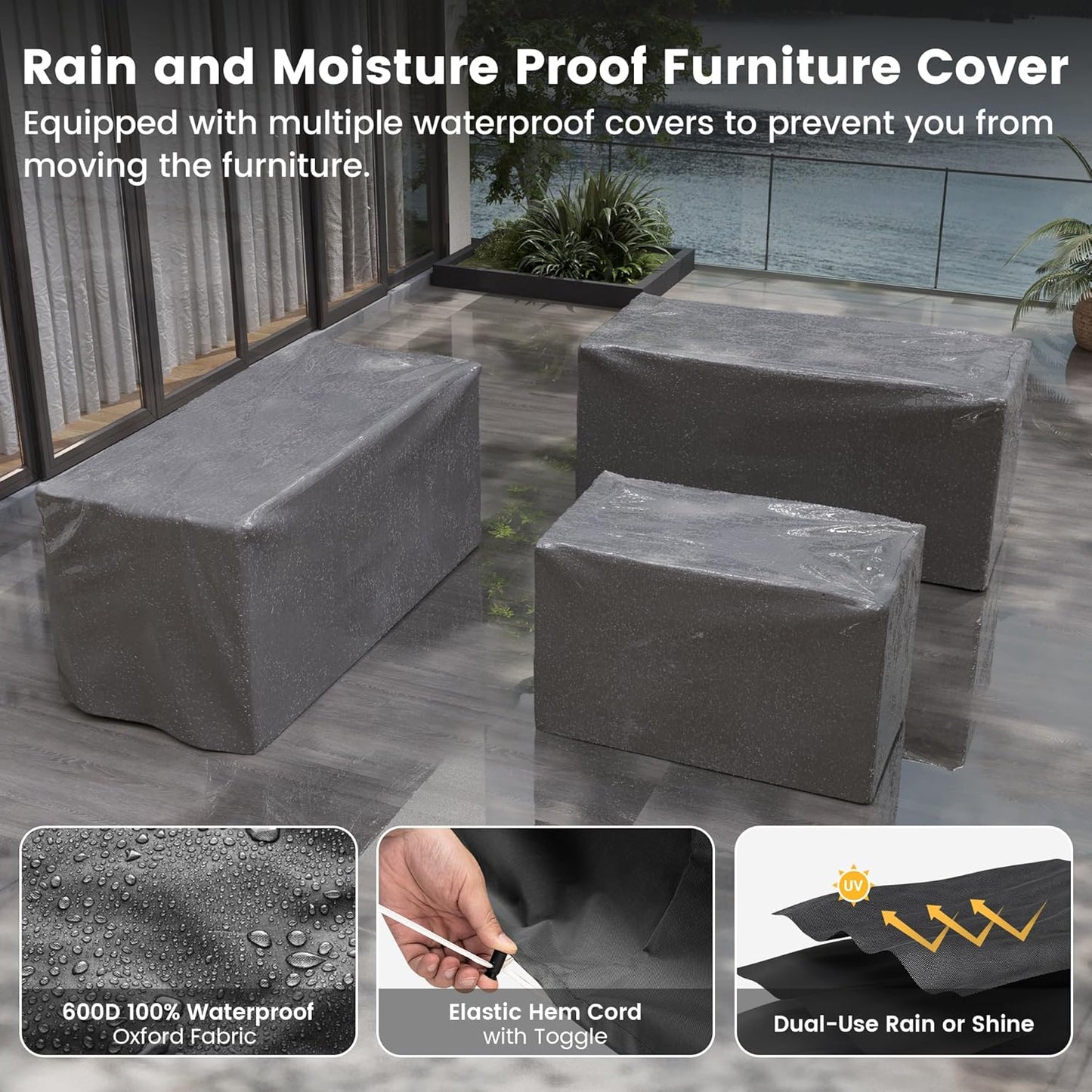 UDPATIO Patio Furniture Set with Fire Pit Table, 8 Inch Armrest Outdoor Sectional Sofa, Wicker Outdoor Furniture Conversation Sets with Waterproof Cover for Backyard Deck(Brown/Khaki)