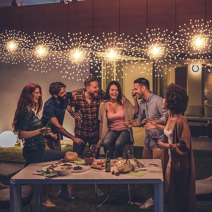 5 Pcs 1000 LED Plug-in Starburst Sphere Lights, Firework 8 Modes Dimmable Remote Control Waterproof Hanging Fairy, Copper Wire for Patio Party Tent Christmas (Warm White)