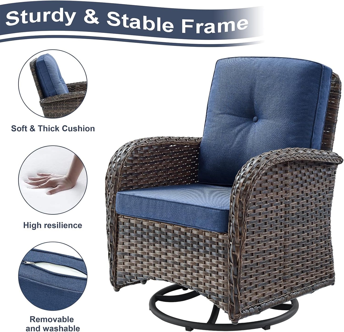 HUMMUH 7-Piece Outdoor Patio Furniture All-Weather PE Wicker Outdoor Conversation Set-Patio Couch Swivel Rocker Chairs with Ottomans Tables for Backyard,Poolside,Deck