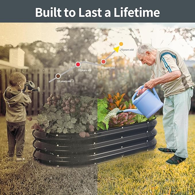 Kesfitt Raised Garden Bed Kit,Outdoor Galvanized Planter Raised Boxes with Safety Edging and Gloves,Large Metal Raised Garden Beds for Gardening Vegetables,Fruits,Flower(4x2x1FT)