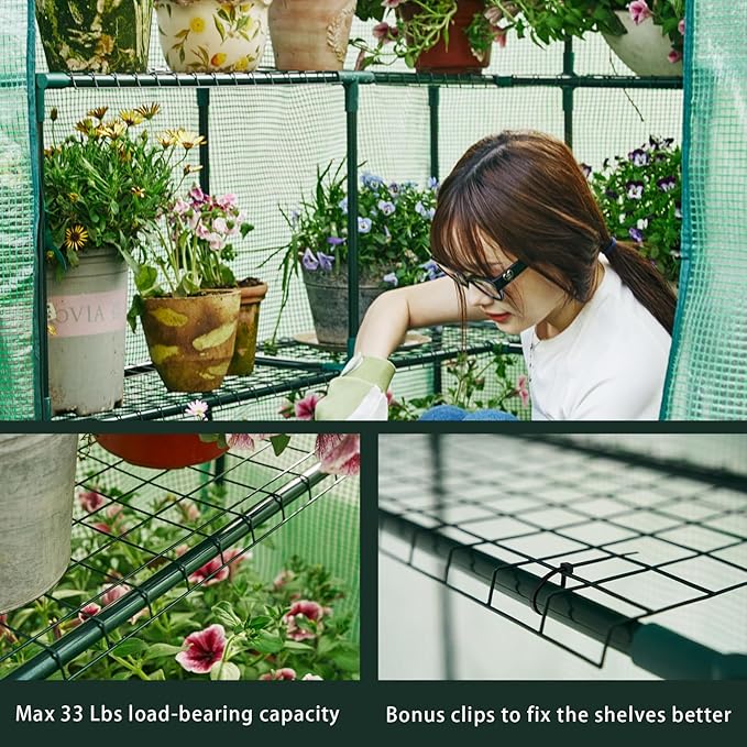 Walk-in Greenhouse for Outdoors, Thickened PE Cover & Heavy Duty Powder-Coated Steel, Mesh Door & Screen Windows, 14 Sturdy Shelves 4.7x4.7x6.4 FT, (GHW002G)