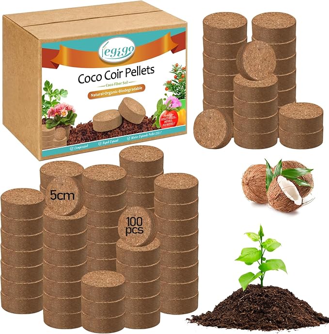 Legigo 100 Pcs 50mm Organic Coco Coir Pellets for Plants- Compressed Coconut Coir Potting Soil, Coco Fiber Pellets Coco Coir Soil for Planting, Garden, Bonsai, Herbs, Flower & Vegetables