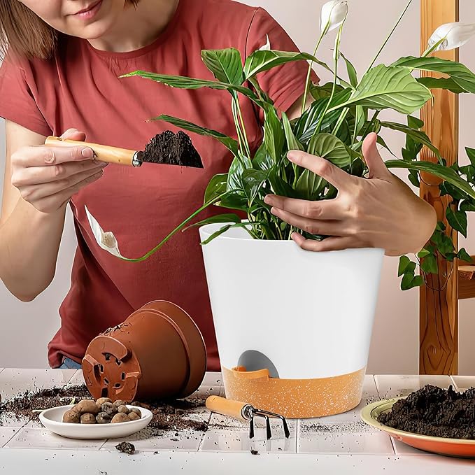 GARDIFE 10/9/8 inch Plant pots, planters for Indoor Plants, self Watering Plant Pot, Flower pots, White