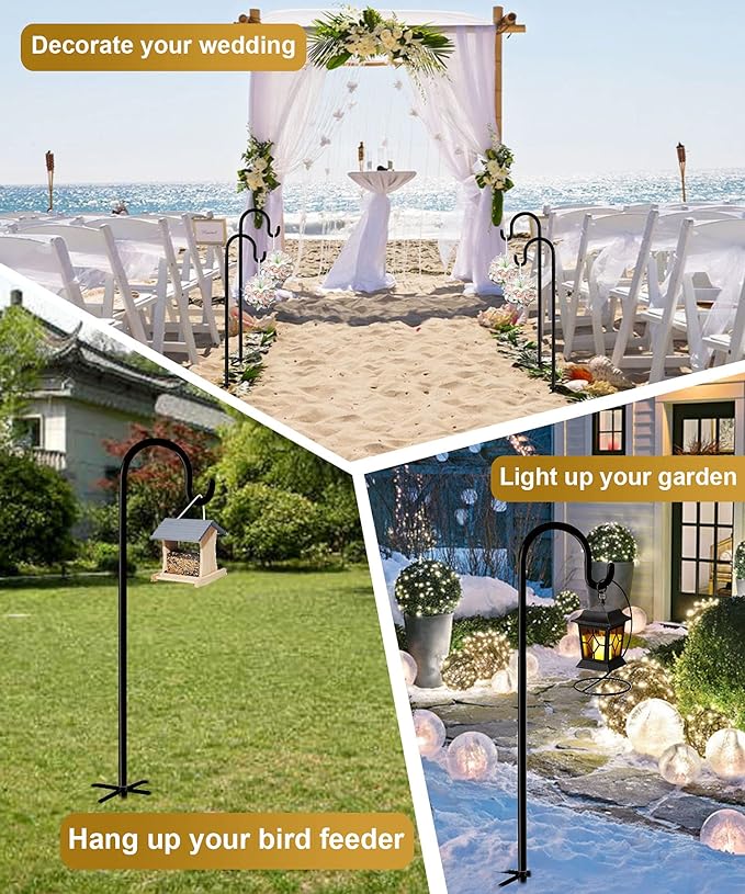 Shepherd Hook 92 Inch Tall Heavy-Duty Metal Garden Hanging Pole Stake for Bird Feeder Pole Plant Baskets, Black (2 Pack)