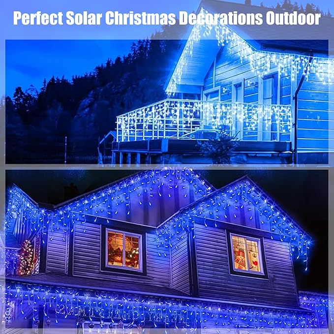 Upgraded Solar Christmas Lights,304 Blue LED Outdoor Christmas Decorations 8 Modes Waterproof Solar Powered String Lights for Patio Yard Garden Wedding Party House Xmas Tree Roof Decorations(Blue)