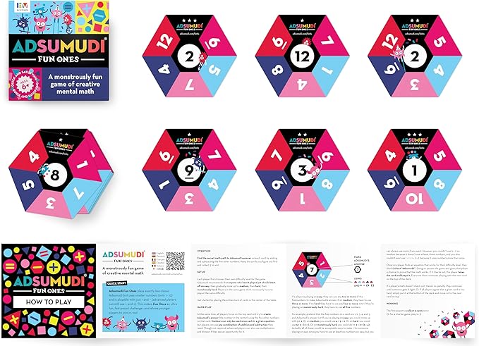 Adsumudi Fun Ones: The Fast-Paced Math Game for Kids, Families & Classrooms – Fun Mental Math Card Game for Ages 6+ – Play Solo or Together, Multiple Difficulty Levels, Made in USA