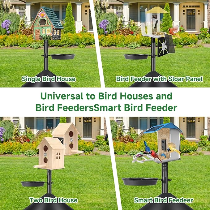 Smart Bird Feeder Pole with Squirrel Baffle & Bath-Heavy Duty Adjustable 3-6.6ft Universal Stand Mount for Backyard&Outdoor Bird Houses/Cameras (80'Pole-Baffle-Bath)
