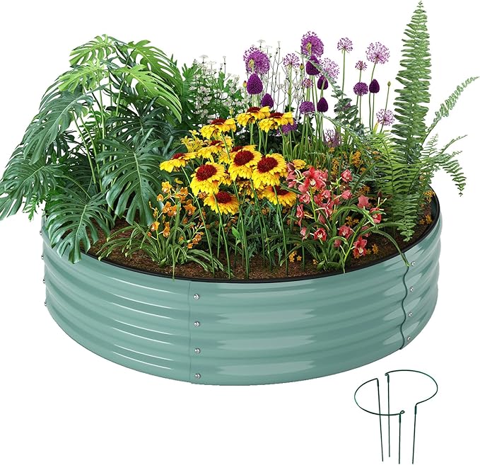 Galvanized Metal Planter Round Raised Garden Bed Kit for Gardening Outdoor,2x2x1ft Grow Garden Box Raised Flower Bed,Round Galvanized Planter Outdoor Metal Fire Pit Ring
