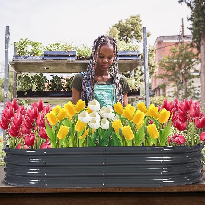 Raised Garden Bed Galvanized Planter Box Outdoor, Rot-Resistant Metal Garden Bed Planter for Vegetables Flower Herb (6.5ft, Grey)