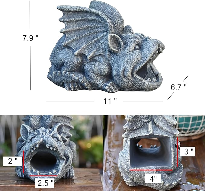OwMell Gargoyle Gutter Guardian Downspout Statue, Garden Decorative Downspout Extension Statue Figurine, Gutter Guards for 3" x 4" Rain Downspout Splash Block, Downspout Extender Diverter