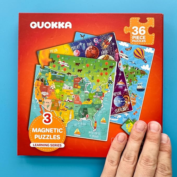 QUOKKA Magnetic Puzzles for Kids Ages 4-6 - 36 Pieces Sudoku Toddler Puzzles Ages 2-4 - Travel Games for Kids Ages 3-5 - USA Space World Toddler Travel Toys - Car Airplane Road Trip Games