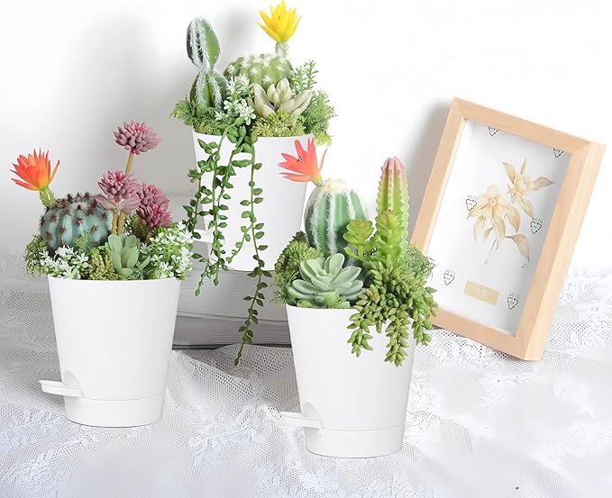 12 Pack 4 Inch Self Watering Plant Pots with Drainage and Saucers,Plastic Flower Pots for Indoor and Outdoor Plants, Nursery Planters for Houseplants and Herbs White, 4 inch 12pcs