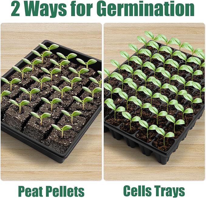 Anti-drip Seedling Starter Trays with 4" Humidity Dome, 5sets Seed Starting Tray with 240 Cells and Lid, Mini Propagator Grow Kit,Seed Herb 2.76'' Cell Tray for Seedling Propagation Grow(48cell/tray)