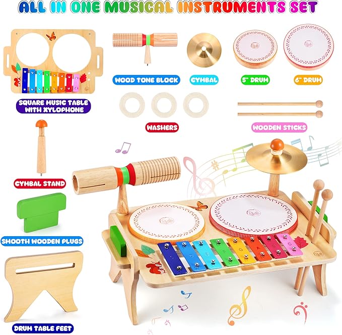 Wingyz Kids Drum Set for Toddlers Baby Music Instruments 7 in 1 Montessori Preschool Musical Toys Children Drum kit Xylophone Tambourine Birthday Gifts for Boys and Girls
