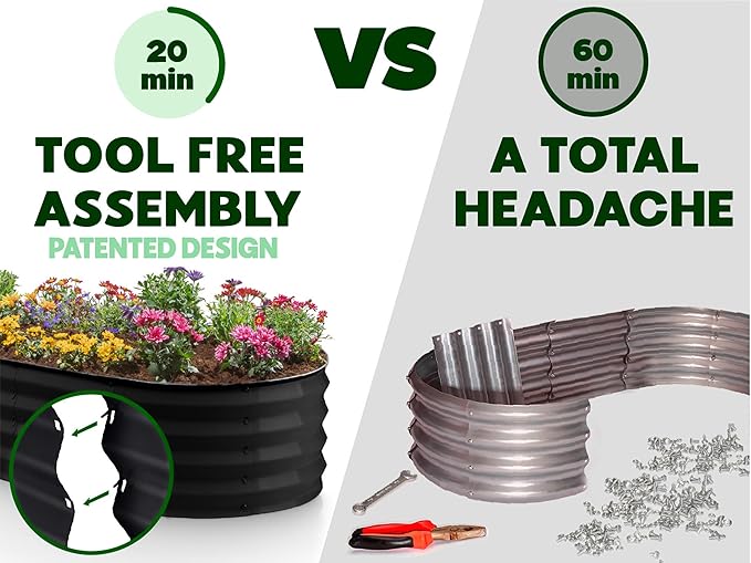 Galvanized Raised Garden Beds Outdoor // 4×2×1 ft (2-Pack) Planter Raised Beds for Gardening, Vegetables, Flowers // Large Metal Garden Box // Patented Tool-Free Design (Black)