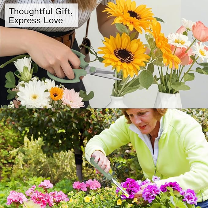 Flower Scissors, Strong Floral Shears,3PCS Premium Steel Garden Pruning Shears Floral Fruits Leaf Scissors Hand Pruner Snip Trimming Tool for Gardening Flower Arrangement, Green