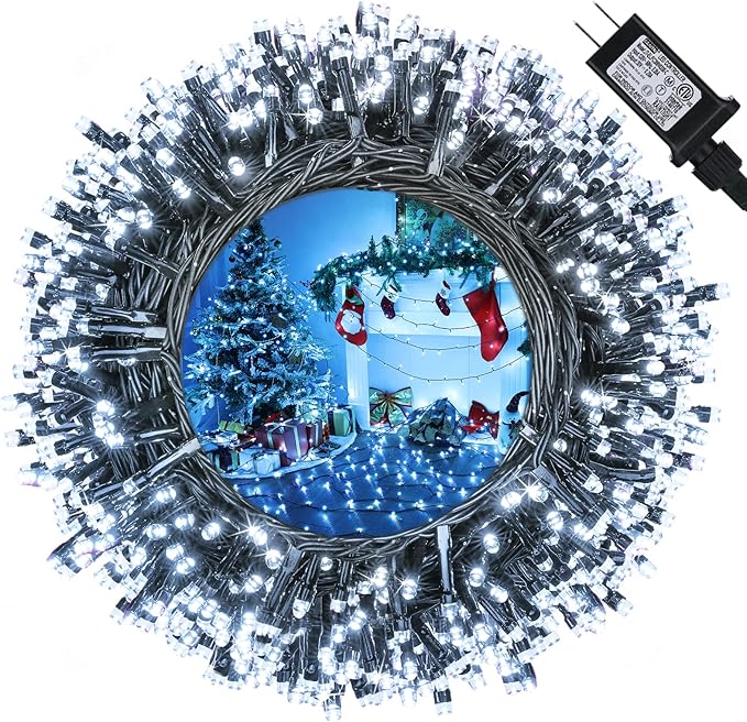 114ft Christmas String Lights - Outdoor, 300 LED Connectable with Timer, 8 Modes Tree Lights Fairy Twinkle for Garden, Wedding, Indoor/Outdoor Xmas Decor (Cool White)