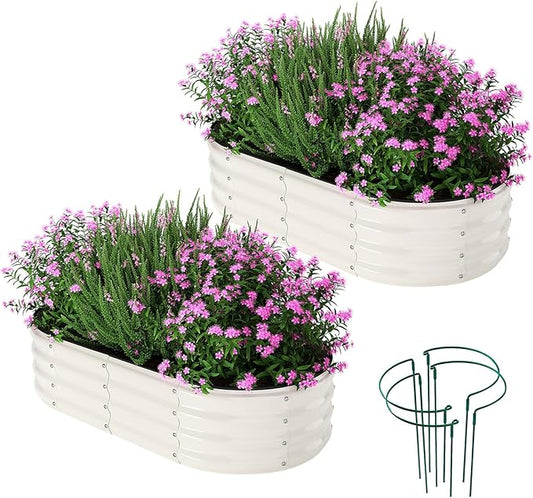 Galvanized Metal Planter Raised Garden Bed Kit for Gardening Outdoor,4x2x1ft 2 Planter Grow Garden Box Raised Flower Bed,Long Vegetable Clearance Herb Raised Garden Beds for Gardening White