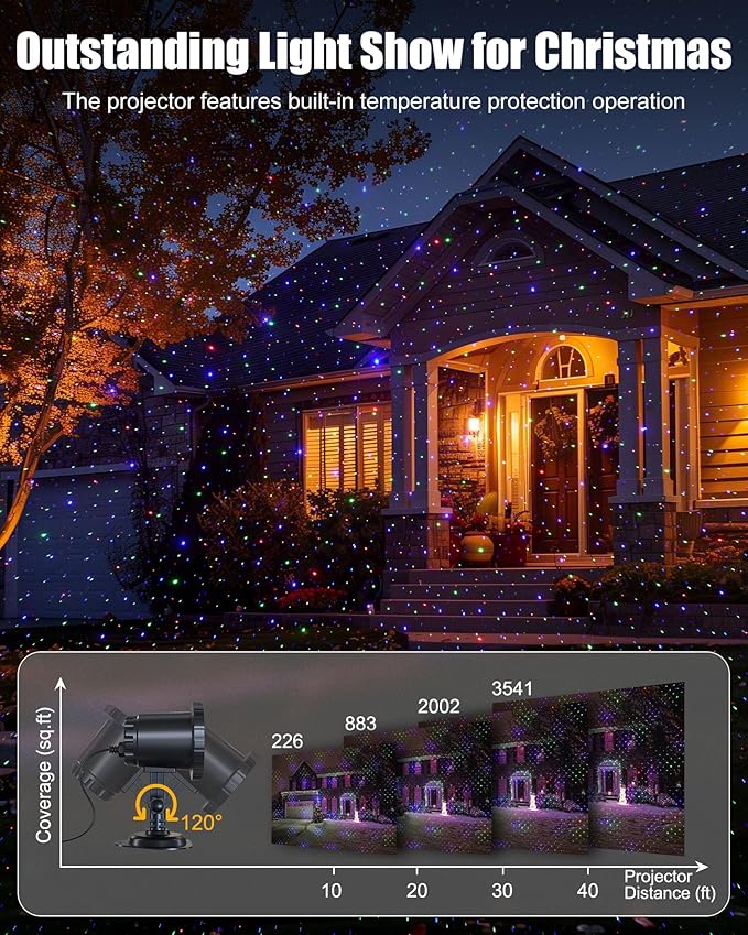 Minetom Outdoor Christmas Laser Lights with Remote, Moving RGB Christmas Projector Lights Waterproof 3 Colors Motion Firefly Decorative Star Light Show for Xmas House Indoor Party Decoration Show