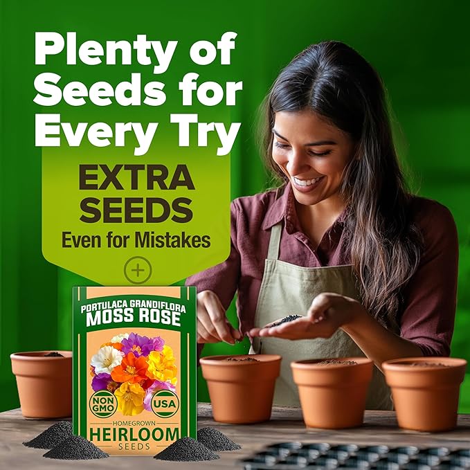 HOME GROWN 23,500+ Moss Rose Seeds (Bulk Pack) Annual Flower for Ground Cover - Heirloom π‘π’π‘-ππ π’ Portulaca Seeds for Planting Outdoors - Great for Low-Maintenance Gardens (Portulaca grandiflora)