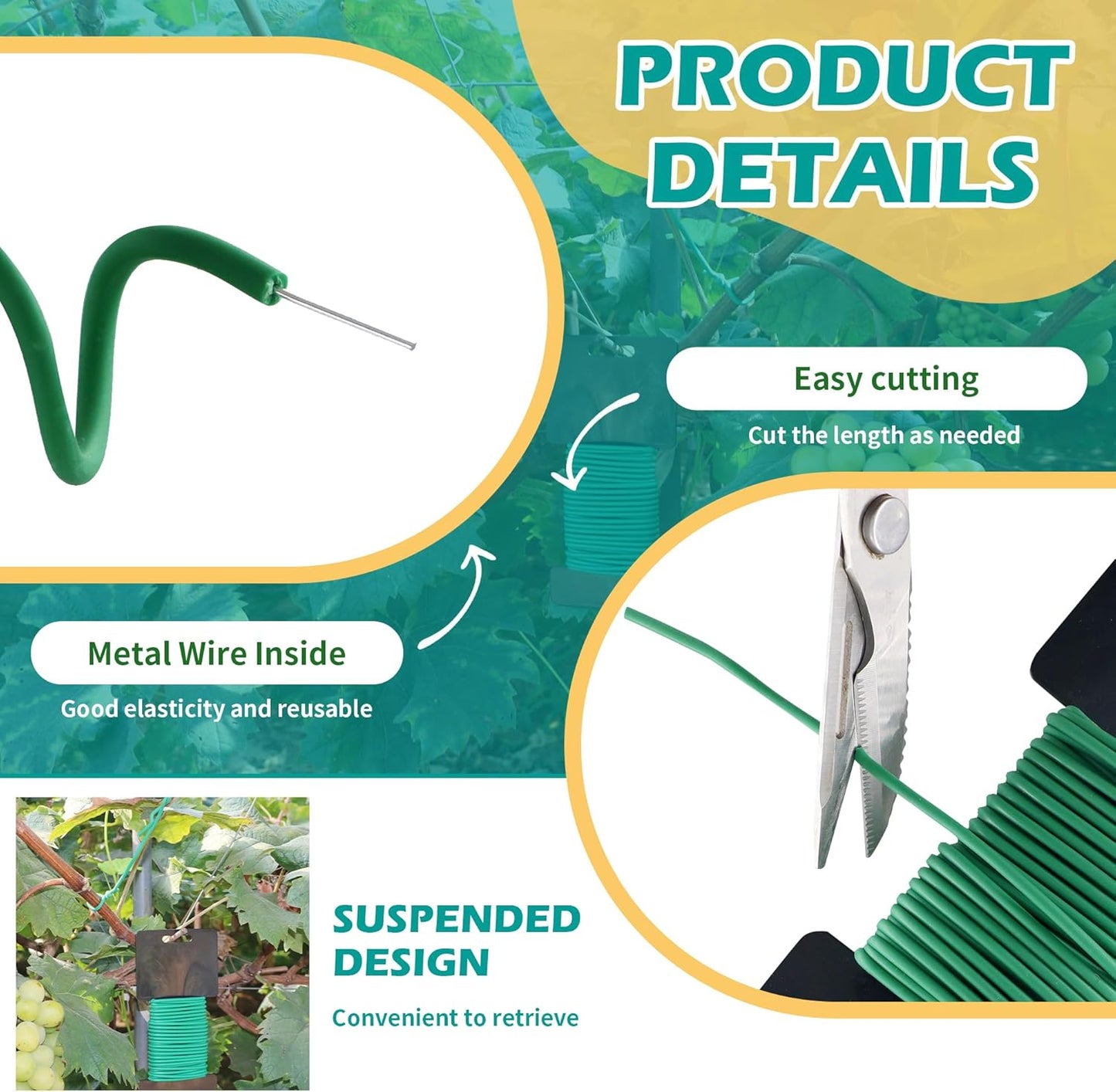 (2 Reel) Soft Plant Ties, Garden Ties TPR Flexible Durable Heavy Duty Twist Wire for Twine Tomatos Branches Vines and Tying Up Cable Wires (Green)(φ3.5mm,26feet)