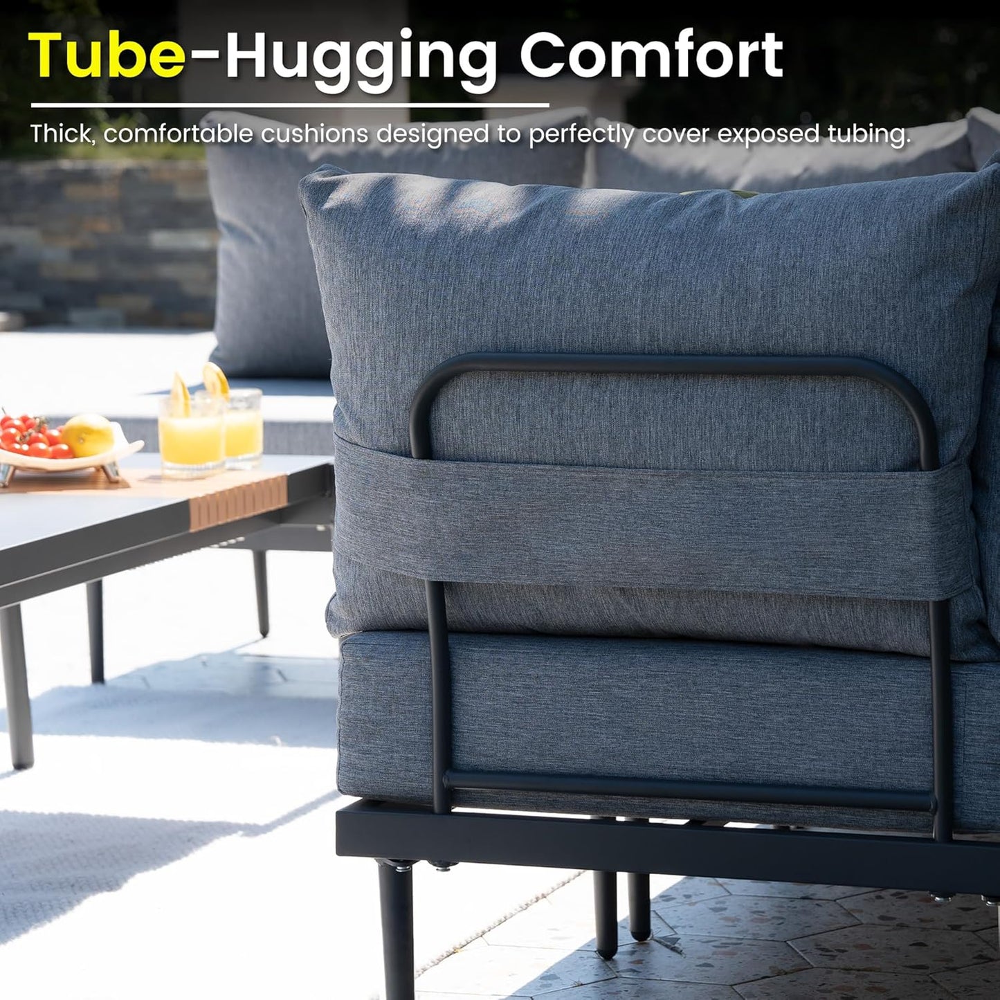 Sundale Outdoor 7 Pieces Metal Patio Furniture Set, Outdoor Sectional Sofa w/6 Inch Olefin Cushion, Modern Outdoor Conversation Sets