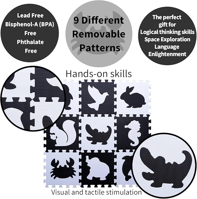 Coolcandy Baby Play Mat Without Fence, 9Pcs Interlocking Puzzle Floor Mat, 0.4" Thick Non-Toxic EVA Foam Play Mat, for Infants & Toddlers 3-36 Months, Soft Puzzle Tiles for Play Areas