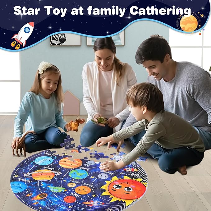 Civaner 70 Pieces Floor Puzzles for Kids Large Puzzles for Kids Ages 3 4 5 6 7 8 Jigsaw Puzzle Educational Puzzle Toy Gifts for Toddlers Boys Girls Baby Shower Birthday(Solar System)