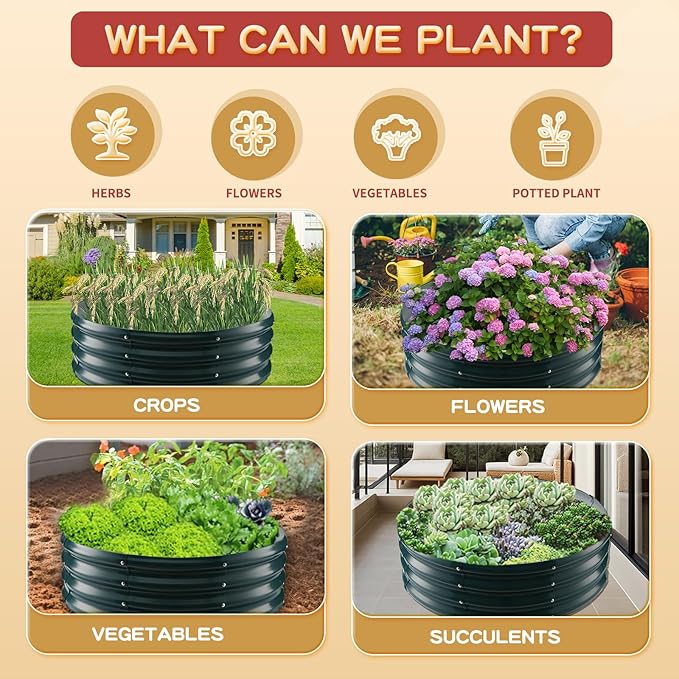 Durable Round Steel Raised Garden Bed Painted for Planting Vegetable/Herbs/Flowers/Trees at Backyard/Garden,or Baby Chicken,Christmas Tree Fence (Dark Green, 36 ins Diameter x 12 ins high)