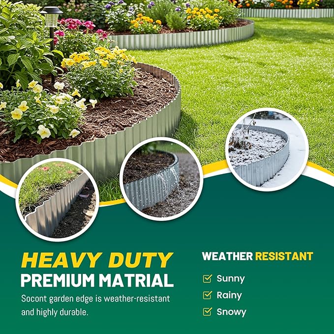 Corrugated Metal Garden Edging, 6"×20Ft Durable Landscape Border for Garden, Lawn, Flower Beds and Paver Edging (Silver)