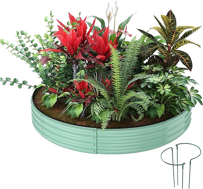Galvanized Metal Planter Round Raised Garden Bed Kit for Gardening Outdoor,3x3x1ft Grow Garden Box Raised Flower Bed,Round Galvanized Planter Outdoor Large Metal Fire Pit Ring Green